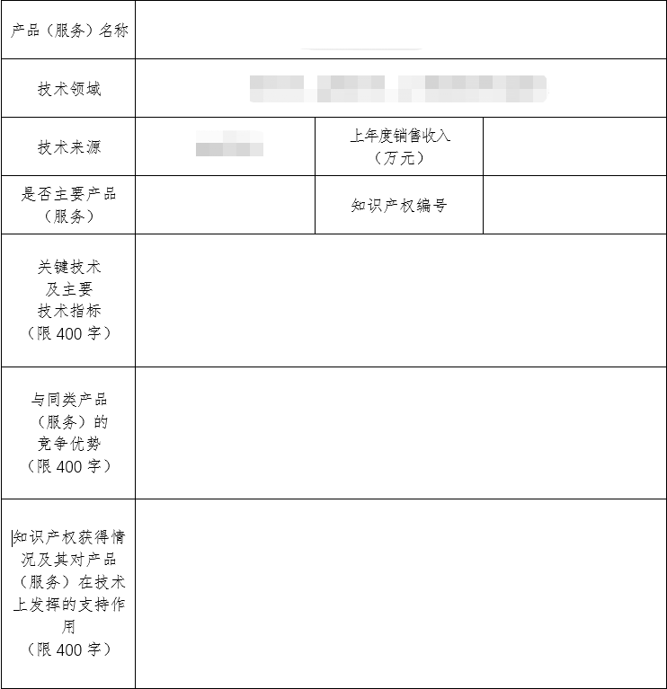 高新技術(shù)企業(yè)認(rèn)定填報(bào)指南 技術(shù)服務(wù)類高新技術(shù)產(chǎn)品（服務(wù)）PS表核心項(xiàng)目填寫說明